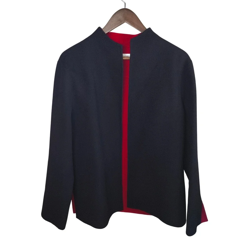 Casual Corner Wool Blend Jacket Red Lined Black Open Front Size 12‎